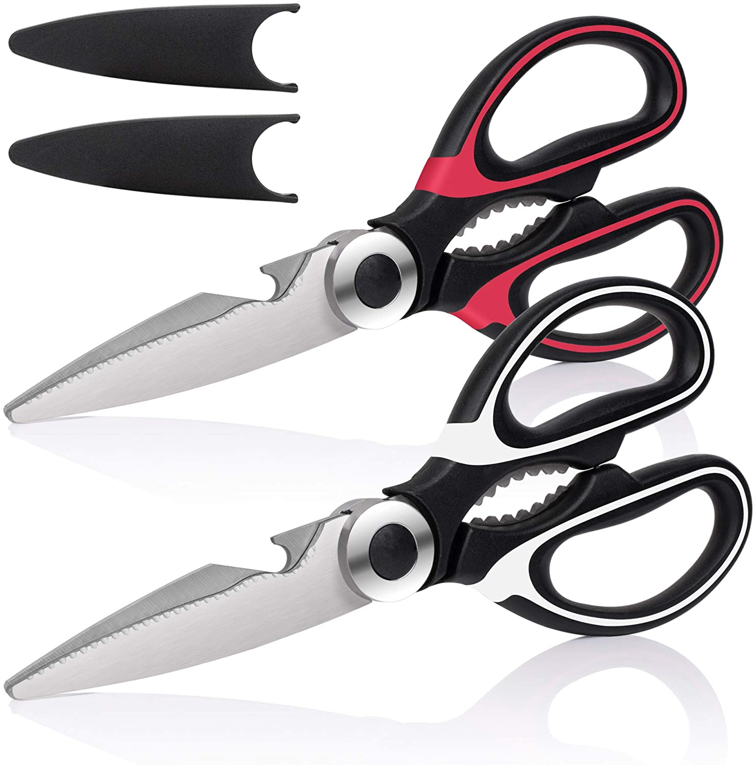 Powiller 2 Pack Kitchen Scissors， Kitchen Shears Multipurpose Stainless  Steel Sharp Cooking Scissors for Kitchen， Chicken， Poultry， Fish， Meat，  Herbs 