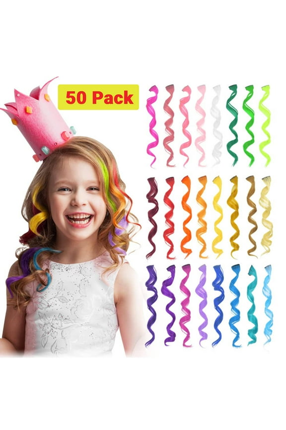 24 Pcs Colored Hair Extensions for Kids, Crazy Hair Day Accessories, Rainbow Clip in Hair Extensions for Girls