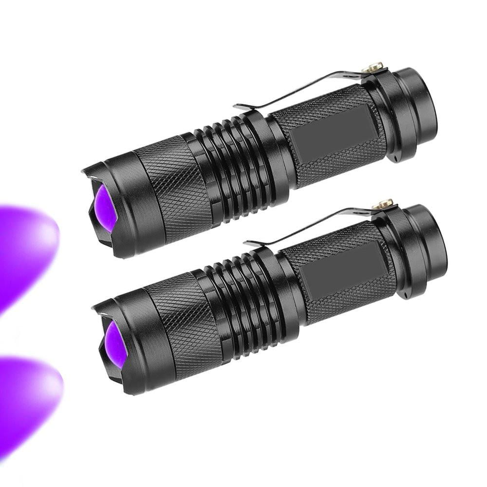 Powiller Black Light Flashlight, GKG UV Flashlight with 3 UV Light Modes & Zoom Function, 2 Pcs Mini Blacklight Flashlights Battery Powered for Pet