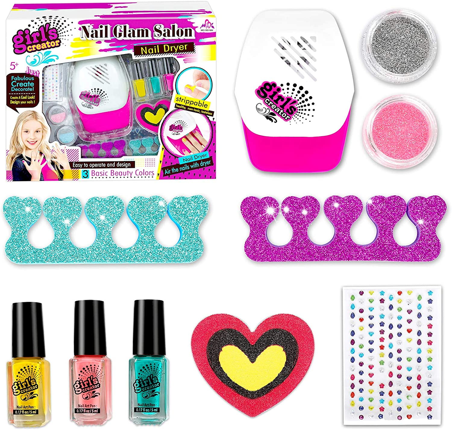 Golray Kids Nail Polish Set for Girls, All-in-One Nail Art Kit - Nail  Dryer/ Nail Polish/ Glitter Powder/ False Nails/ Nail Decals/ Toe