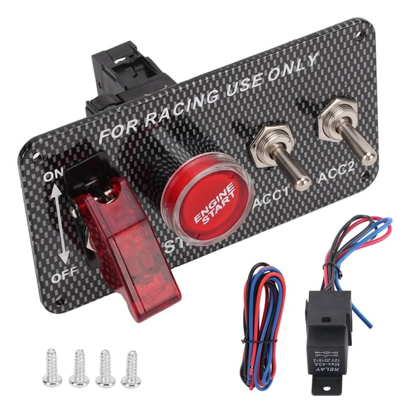 Powkky 12V 40A Ignition Switch Panel Kit with Engine Start Button Carbon Fiber Style Universal for Racing Car