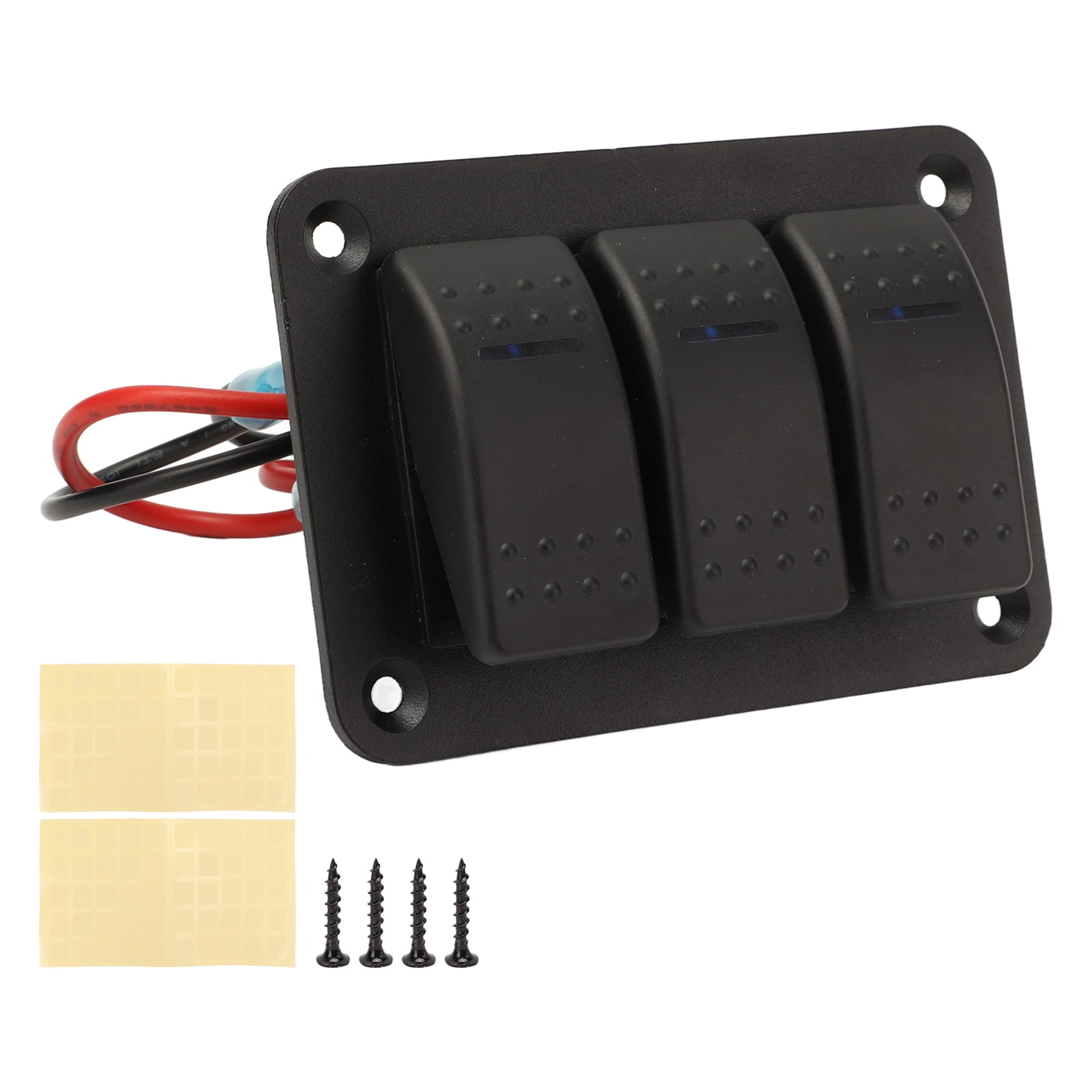 Powkky 3 Gang Rocker Switch Panel IP65 Waterproof DC12?24V Blue Light ...