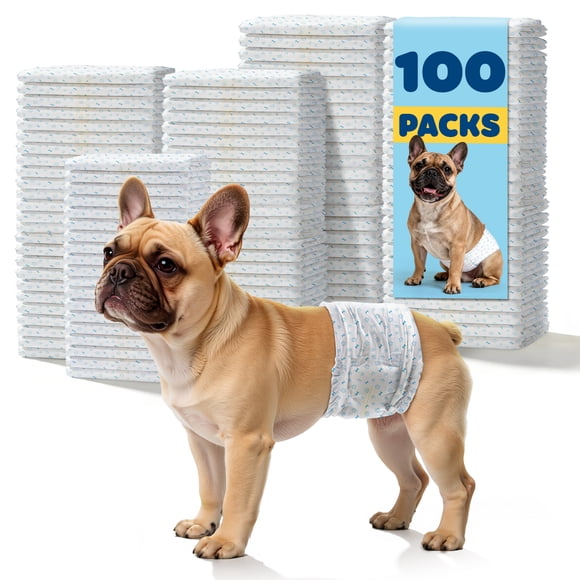 Powools Male Dog Wraps - Disposable Dog Diapers with Multi-Layer Absorption, Puppy Diapers with Wetness Indicator, Breathable & Leakproof, 100 Count, S