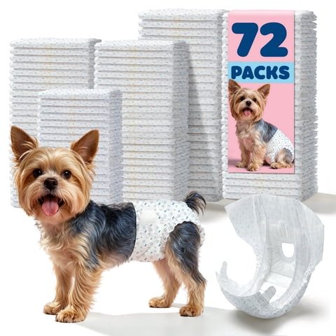 Powools Disposable Female Dog Diapers, Leak-Proof Dog Diapers for Heat, Incontinence and Puppy Training, Highly Absorbent Secure Fit, 72 Count, S