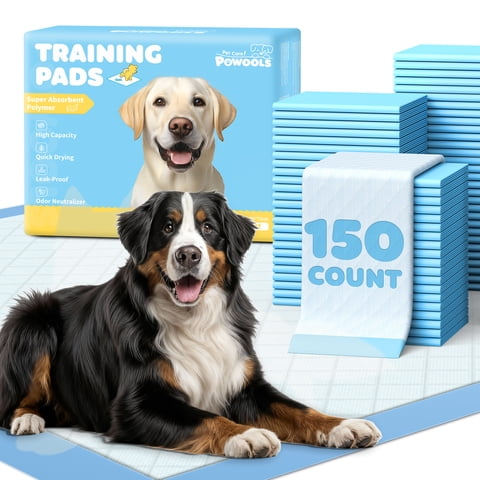 Powools L Puppy Pads, 30"×26", 150 Count, Super Absorbent Pee Pads for Large Dogs with Leak-Proof Design