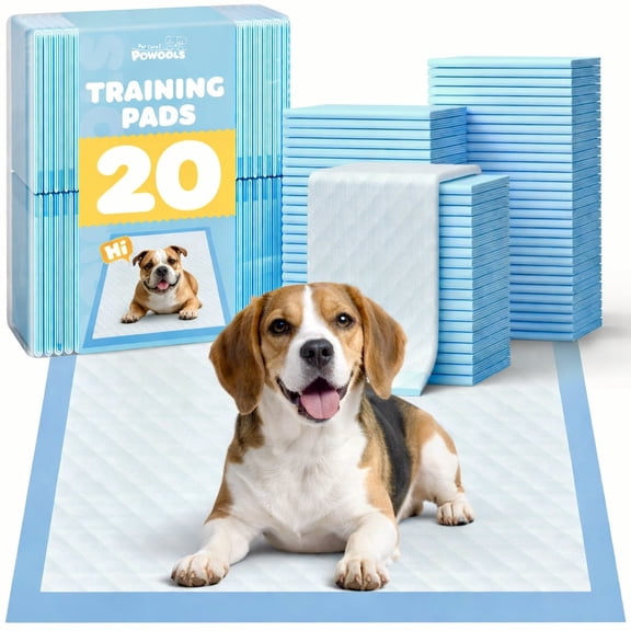 Powools Large Puppy Pads 22" x 22", 20 Count Pee Pads for Dogs with 6-Layer Leak-Proof, Quick-Dry Design