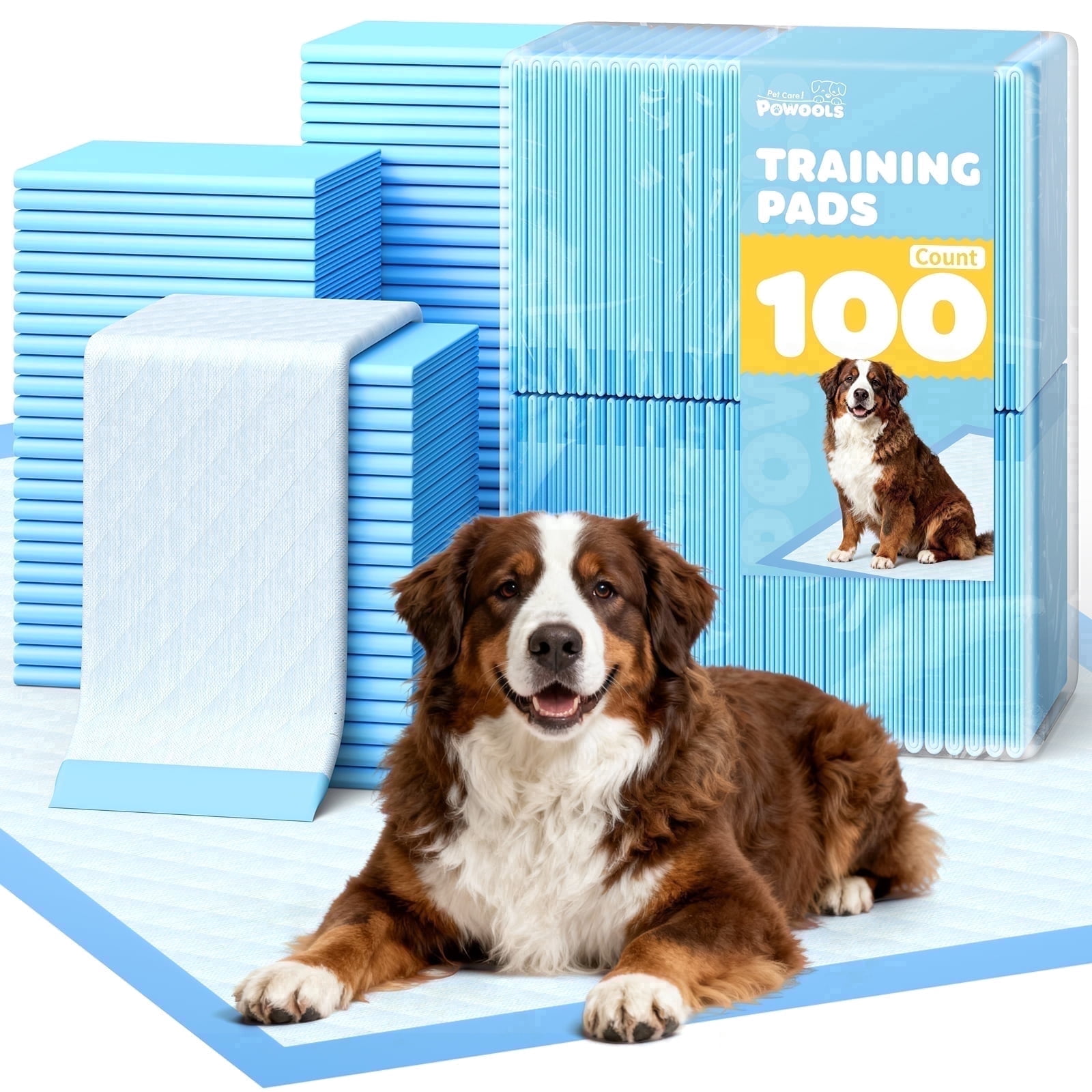 Powools Puppy Pads, 33.5" x 27.5" X-Large 6-Layer, 100 Count Dog Wee Wee Pads with Powerful Absorbency