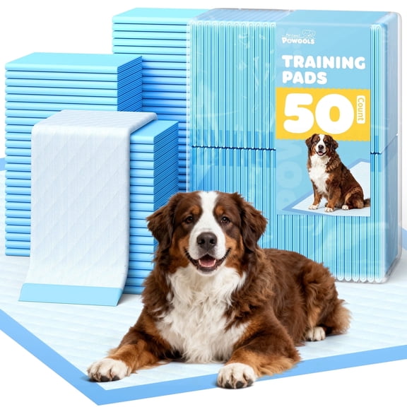 Powools Puppy Pads, Extra Large 33.5" x 27.5", Super Absorbent 6-Layer Dog Pads, 50 Count