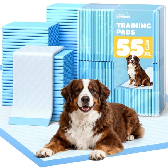 Powools Puppy Pads, 33.5" x 27.5" X-Large 6-Layer 55 Count Dog Wee Wee Pads with Powerful Absorbency