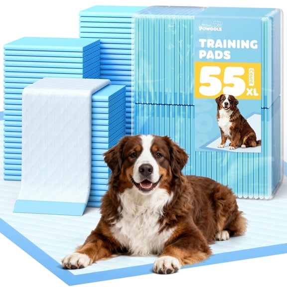 Powools Puppy Pads, 33.5" x 27.5" X-Large 6-Layer 55 Count Dog Wee Wee Pads with Powerful Absorbency