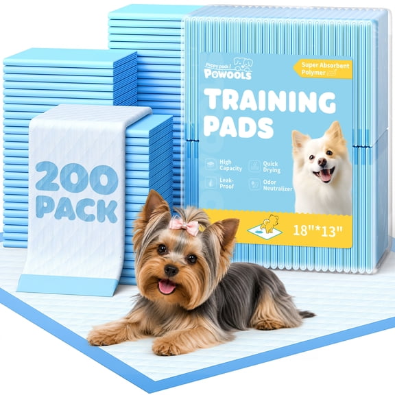 Powools Puppy Pads, Small Dog Training Pads 18" x 13", 6-Layer Super Absorbent Leak-Proof Pee Pads, 200 Count