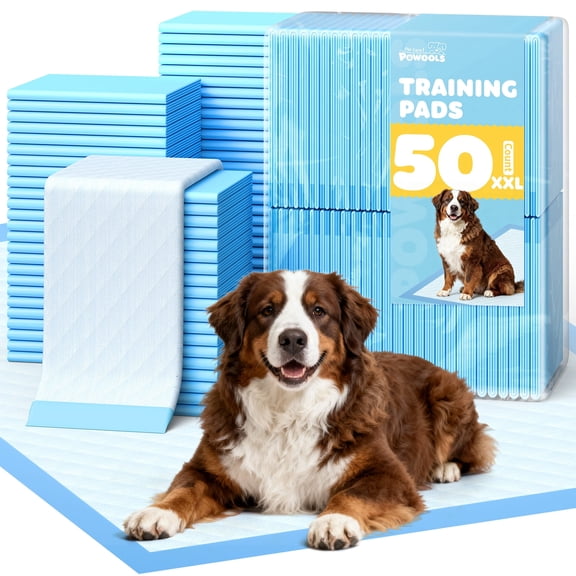 Powools Puppy Pads - Super Absorbent, 38" x 28" XX-Large 6-Layer 50 Pack Leak-Proof Protection for Dogs Potty Training