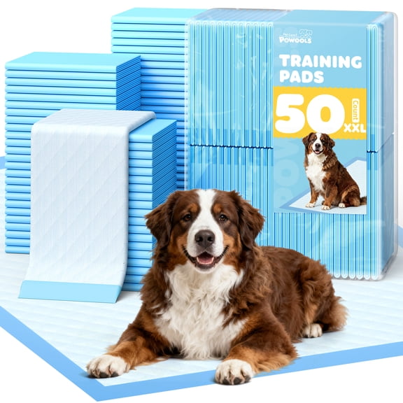 Powools Puppy Pads - Super Absorbent, 38" x 28" XX-Large 6-Layer 50 Pack Leak-Proof Protection for Dogs Potty Training