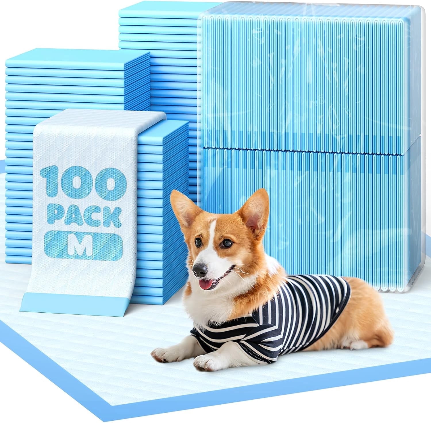 Powools Puppy Pads - Super Absorbent & Spill-Proof Pee Pads for Dogs with 6-Layer Material, Quick-Dry & Hassle-Free Potty Pads for Floors, Furniture, Vehicle, 22" × 22", 100 Packs