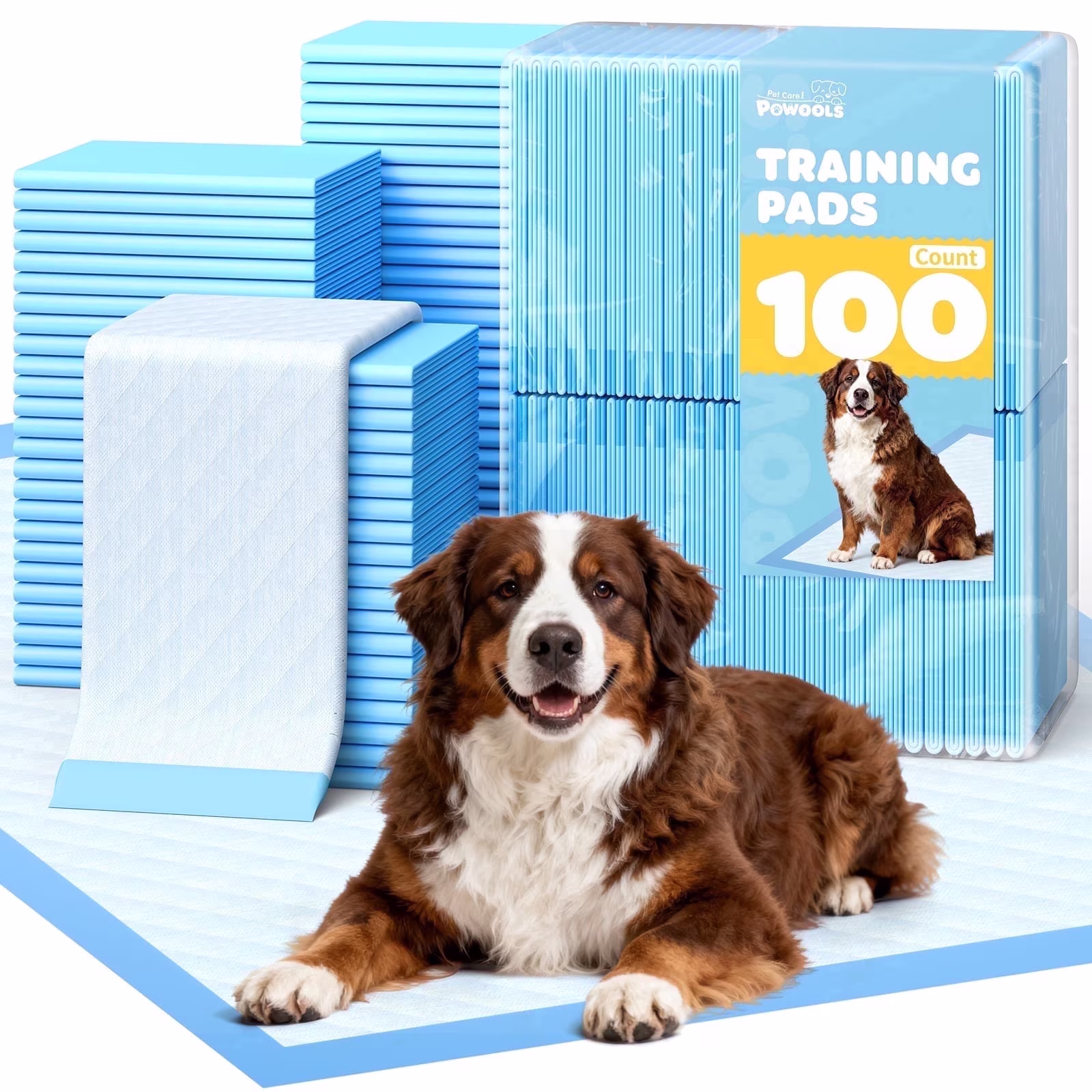 Powools Puppy Pads, 36" x 30" XX-Large 6-Layer, 100 Count Dog Wee Wee Pads with Powerful Absorbency