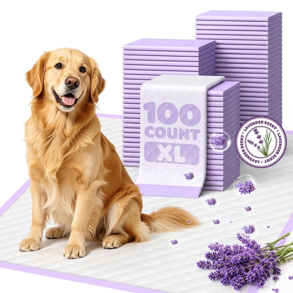 Powools Puppy Pads, Lavender Scented Dog Pads, 34" x 28", 100 Count, Super Absorbent Leakproof Training Pads with Odor Control and Quick Dry Design for Dogs