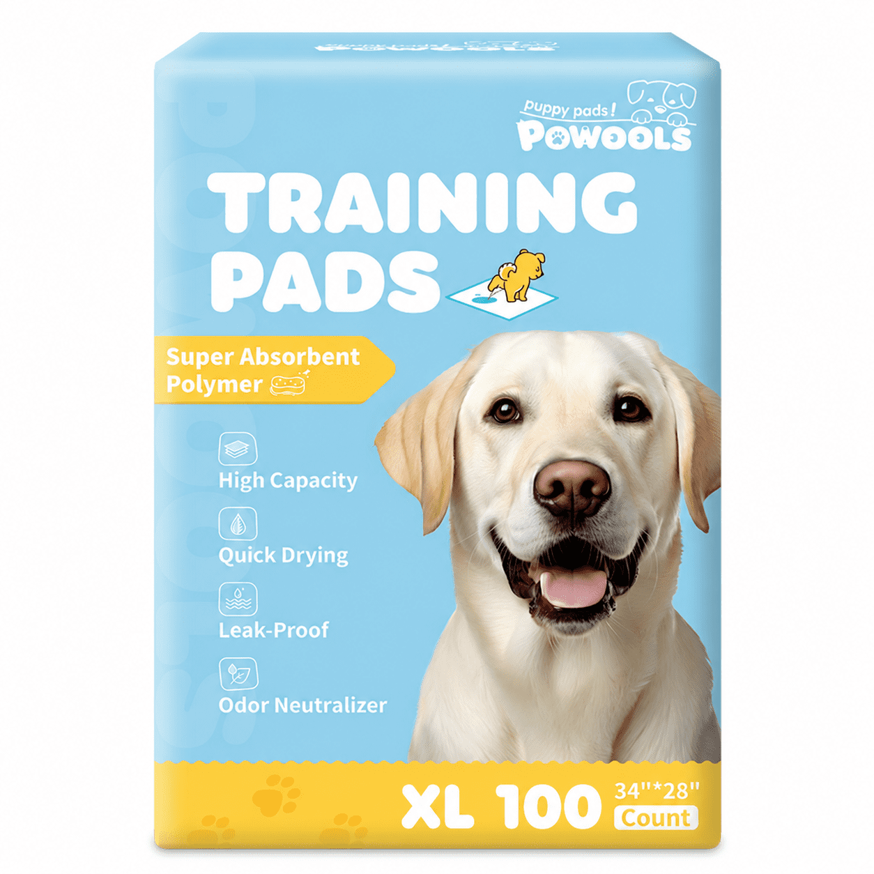 Powools Puppy Pads XL, 100 Count Dog Training Pads, 33" x 27" Disposable Pee Pads for Dogs, 6-Layer Leak-Proof Pet Potty Pads, Fast Absorbent Wee Wee Pads
