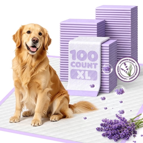 Powools Puppy Pads, Lavender Scented Dog Pads, 34" x 28", 100 Count, Super Absorbent Leakproof Training Pads with Odor Control and Quick Dry Design for Dogs