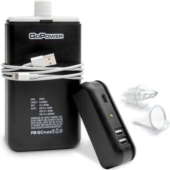 Powr Bank Flask (8 oz) - Hiddn Alcohol Travl Scrt Liquor Containr for Bachs, Cruiss, and Sports vnts Includs Funnl & Spout