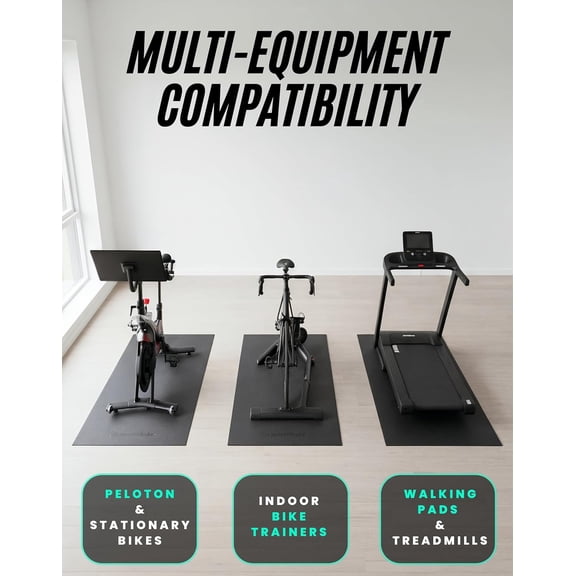 Powr Labs Bike Mat Compatible with Peloton, Treadmill, Exercise Equipment, Elliptical, Walking Pad, Indoor Bike Trainers, Home Gym Workout - Protects Hardwood Floors and Carpet