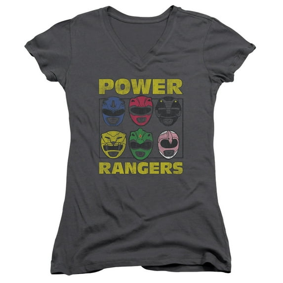 Powr Rangers Ranger Heads Officially Licensed Junior V Neck T Shirt