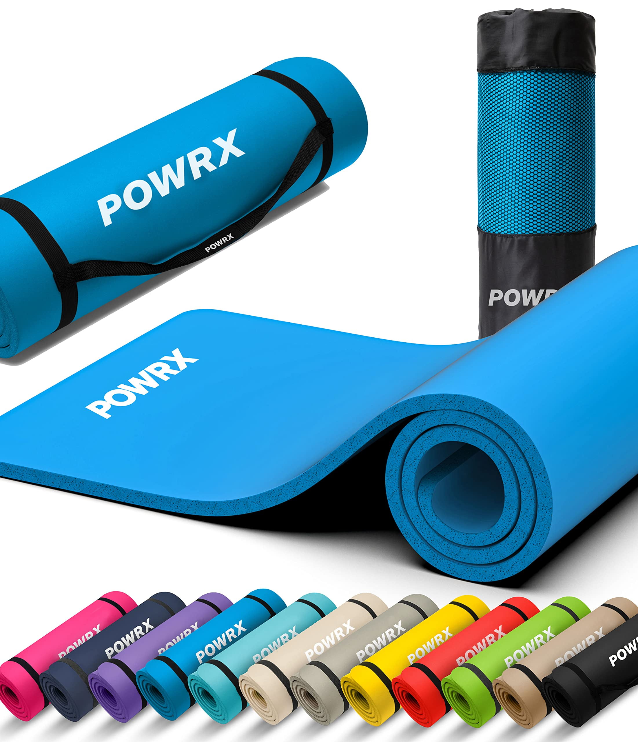 Powrx UK Exercise Yoga Mat Extra Thick Large With Carrying Strip and Bag  Nonslip Skin, ‎Nitrile Butadiene Rubber, Rubber, Skin, 0.6 Thick 