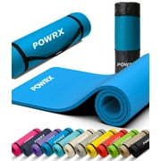 Powrx UK Exercise Yoga Mat Extra Thick Large With Carrying Strip and Bag Nonslip Skin, ‎Nitrile Butadiene Rubber, Rubber, Skin, 0.6" Thick