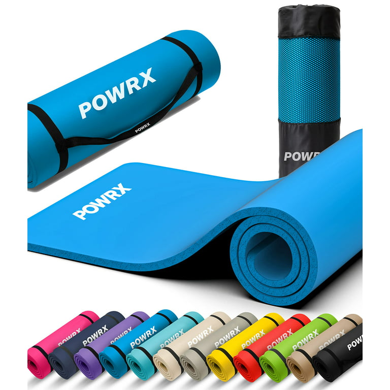 Powrx UK Exercise Yoga Mat Extra Thick Large With Carrying Strip and Bag  Nonslip Skin, ‎Nitrile Butadiene Rubber, Rubber, Skin, 0.6 Thick