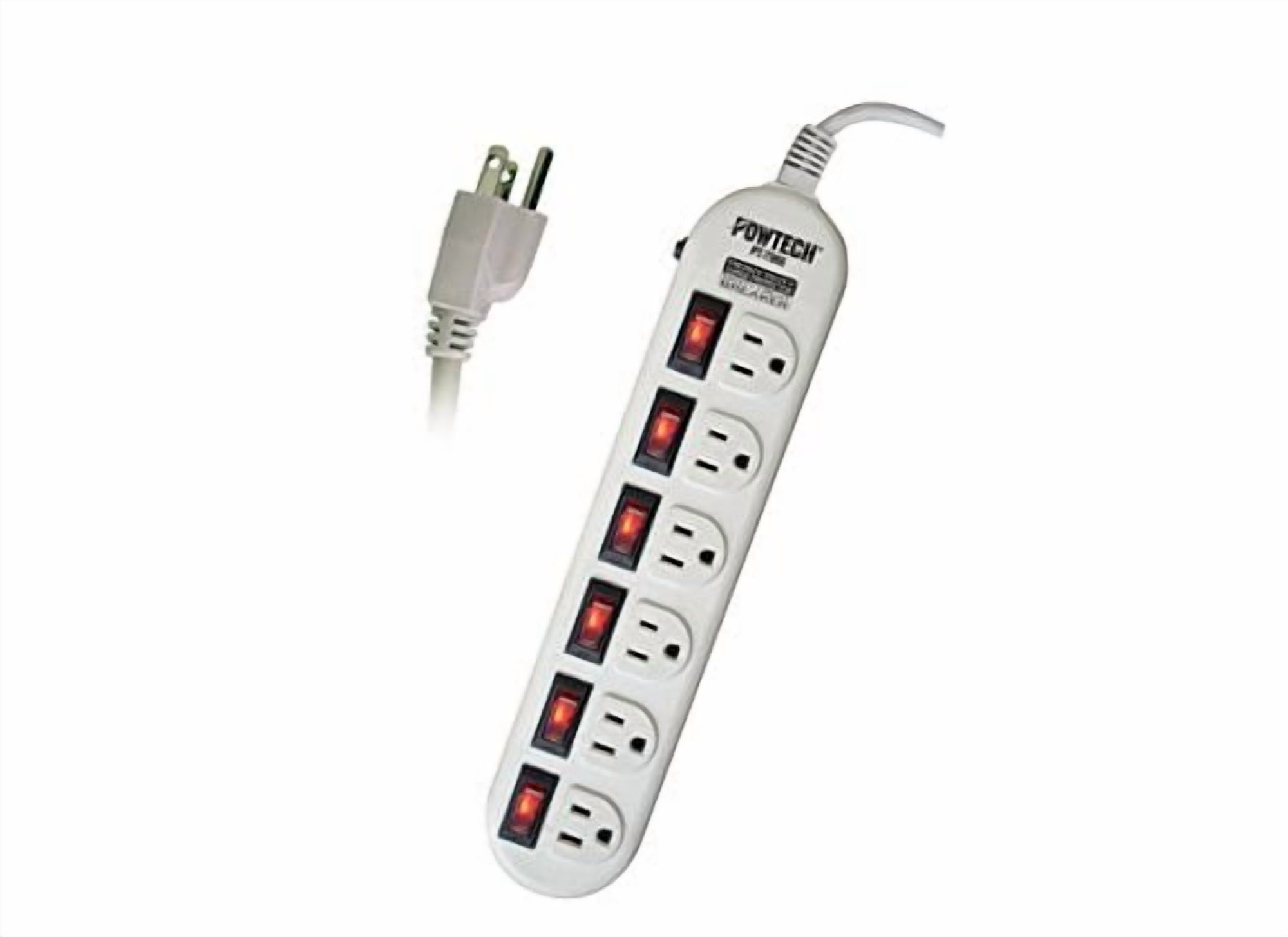 Powtech Powtech 6 Outlet 270 Joules Surge Protector Heavy Duty Home/Office Power Strip,6 Individual Switched Outlets, 6-Ft Power Cord Power_Strip