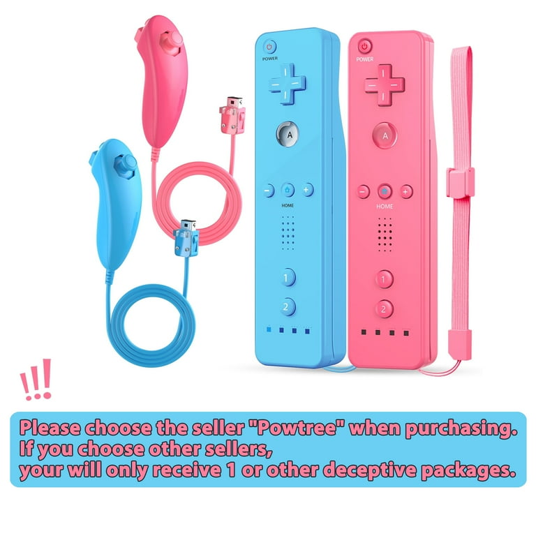Powtree 2 Pack Wii Controller for Nintendo Wii Wii Remote with Silicone Case and Strap Compatible with Nintendo Wii Wii U Wii Mini Blue and Pink