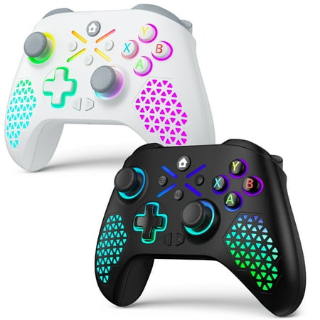 Powtree 2 Pack Wireless Xbox Controller for Xbox One, Xbox One x/s, Xbox Series x/s ,Windows PC, Support Button Mapping and Turbo Function with RGB Light (White and Black)