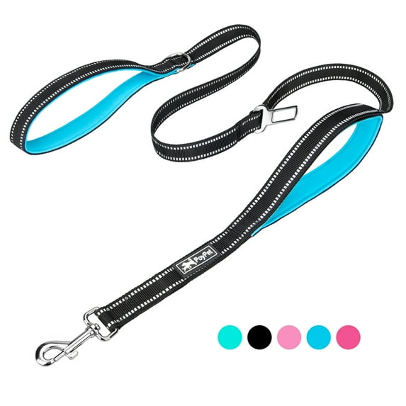 PoyPet 5 Ft Dog Leash - Reflective Dog Leashes with Car Seat Beltand Soft Padded Handle, Traffic Control Double Handle Leash, Walking Lead for Large Medium Small Dogs