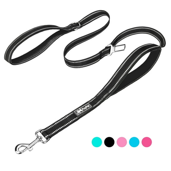 PoyPet 5 Ft Dog Leash - Reflective Dog Leashes with Car Seat Beltand Soft Padded Handle, Traffic Control Double Handle Leash, Walking Lead for Large Medium Small Dogs