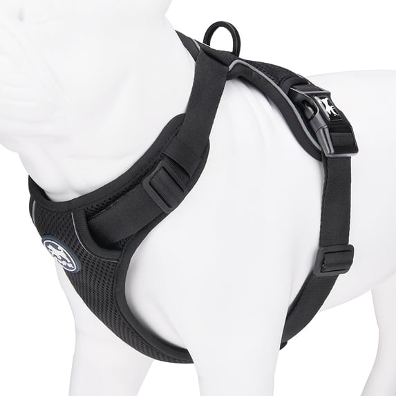 PoyPet Dog Harness Adjustable Soft Breathable Mesh Pet Harness No Pull Choke-Free Double Padded Vest for Small Medium and Large Dogs,Black M