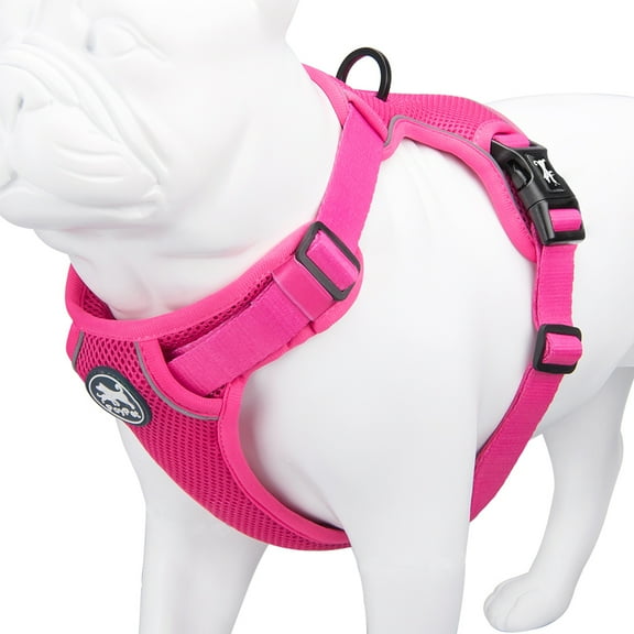 PoyPet Dog Harness Adjustable Soft Breathable Mesh Pet Harness No Pull Choke-Free Double Padded Vest for Small Medium and Large Dogs,Fuchsia M