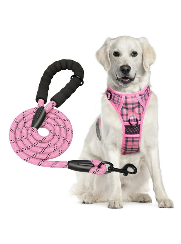 PoyPet Dog Harness and Leash Combo, Escape Proof No Pull Vest Harness, Reflective Adjustable Soft Padded Pet Harness with Handle for Small to Large Dogs