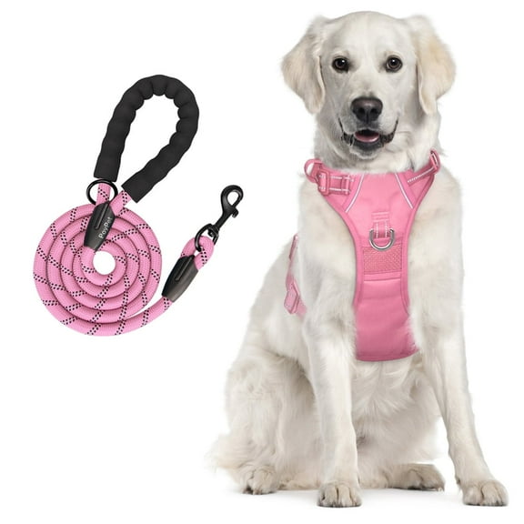 PoyPet Dog Harness and Leash Combo, Escape Proof No Pull Vest Harness, Reflective Adjustable Soft Padded Pet Harness with Handle for Small to Large Dogs
