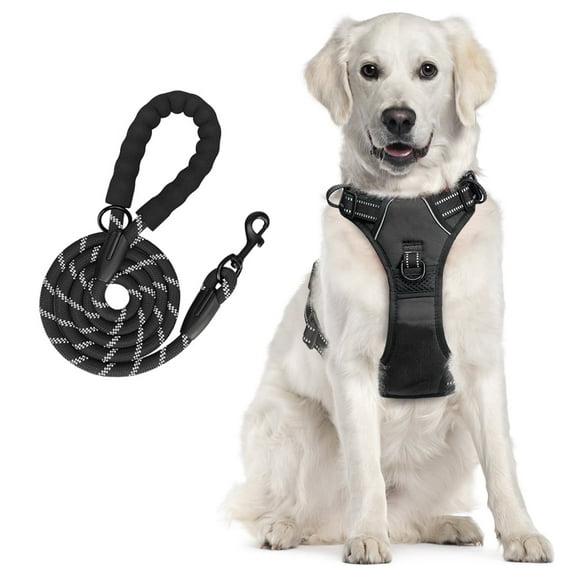 PoyPet Dog Harness and Leash Combo, Escape Proof No Pull Vest Harness, Reflective Adjustable Soft Padded Pet Harness with Handle for Small to Large Dogs