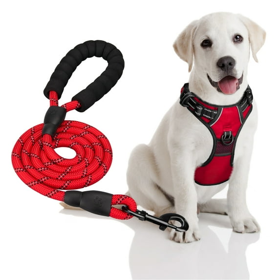 PoyPet Dog Harness and Leash Combo, Escape Proof No Pull Vest Harness, Reflective Adjustable Soft Padded Pet Harness with Handle for Small to Large Dogs