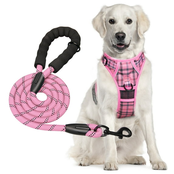 PoyPet Dog Harness and Leash Combo, Escape Proof No Pull Vest Harness, Reflective Adjustable Soft Padded Pet Harness with Handle for Small to Large Dogs