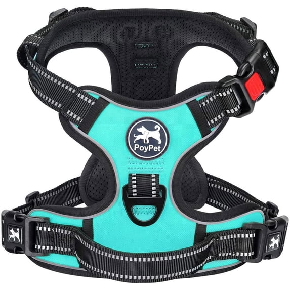 PoyPet Dog Harness No Pull,Adjustable Soft Padded Pet Vest with Easy Control Handle,No Choke Reflective Front Dog Harness for Small Medium Large Dogs,Mint Blue S