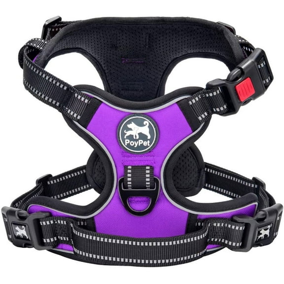 PoyPet Dog Harness No Pull,Adjustable Soft Padded Pet Vest with Easy Control Handle,No Choke Reflective Front Dog Harness for Small Medium Large Dogs,Purple XL