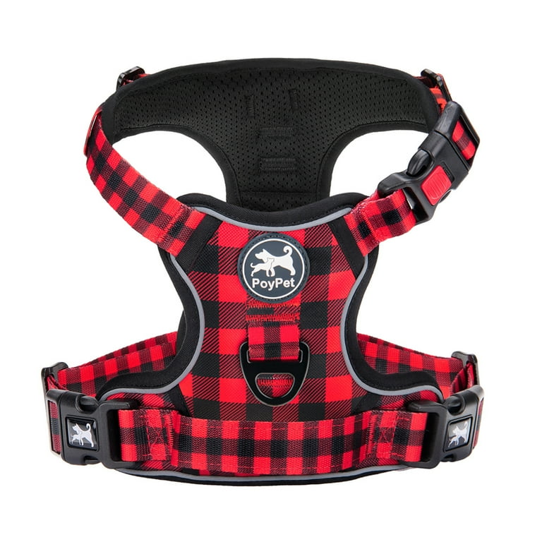 PoyPet Dog Harness Release at Neck No Pull Pet Harness with Easy Control Handle Adjustable Reflective No Choke Soft Pet Oxford Vest for Small Medium Large Dogs Checkered Red M Shop Black Friday Deals ...