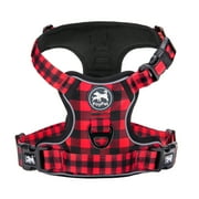 PoyPet Dog Harness,[Release at Neck] No-Pull Pet Harness with Easy Control Handle,Adjustable Reflective No-Choke Soft Pet Oxford Vest for Small Medium Large DogsCheckered Red,M