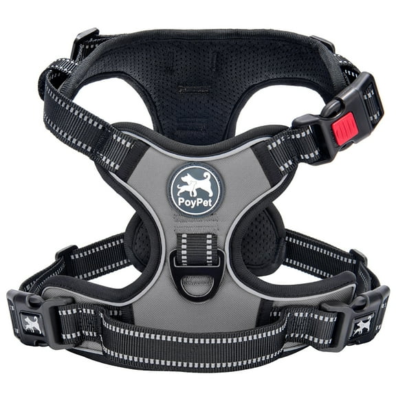 PoyPet No Pull Dog Harness,No Choke Reflective Dog Vest,Adjustable Soft Padded Pet Vest with Easy Control Handle for Small to Large Dogs,Gray XL