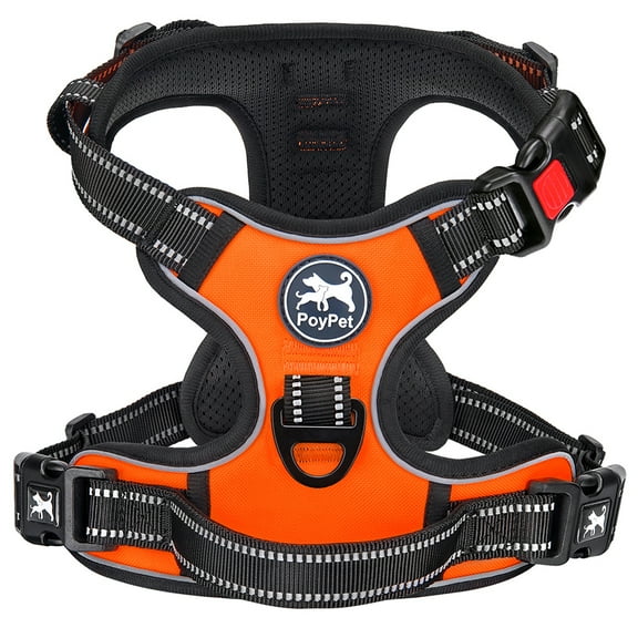 PoyPet No Pull Dog Harness,No Choke Reflective Dog Vest,Adjustable Soft Padded Pet Vest with Easy Control Handle for Small to Large Dogs,Orange XL