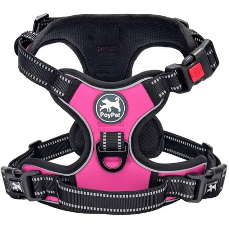 PoyPet No Pull Dog Harness,No Choke Reflective Dog Vest,Adjustable Soft Padded Pet Harness with Easy Control Handle for Small Medium Large Dogs,Pink M