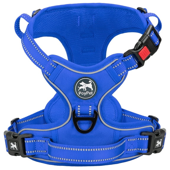 PoyPet Reflective Dog Harness No Pull Dog Vest Harness With Handle,No Choke Adjustable Soft Padded Pet Vest for Small to Large Dogs,Royal Blue, M
