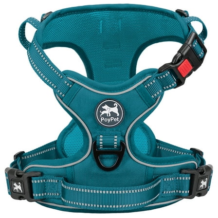 PoyPet Reflective Dog Harness No Pull Dog Vest Harness With Handle,No Choke Adjustable Soft Padded Pet Vest for Small to Large Dogs,Tumalo Teal M