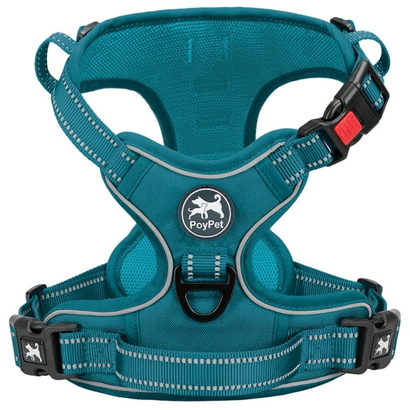 PoyPet Reflective Dog Harness No Pull Dog Vest Harness With Handle,No Choke Adjustable Soft Padded Pet Vest for Small to Large Dogs,Tumalo Teal M